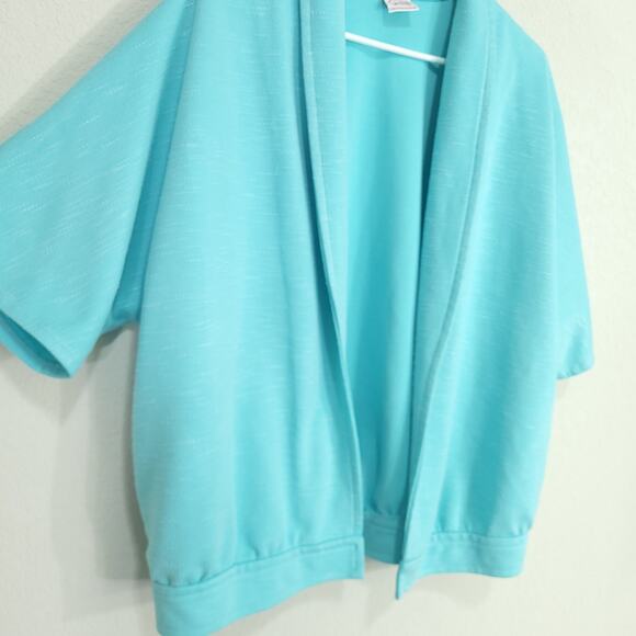 Graff Californiawear Cardigan Jacket Womens Large Aqua Blue Short Sleeve Dolman - Picture 7 of 10